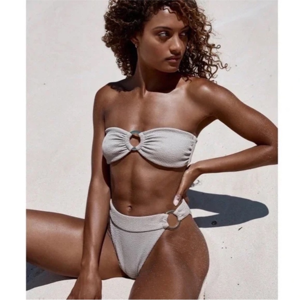 Monday Swimwear beige crinkle high waste bottoms